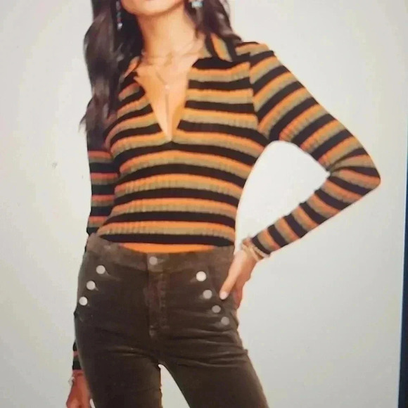 RAMY BROOK ESTELLE LONG SLEEVE BODYSUIT IN CLOVER STRIPE SIZE XS - Picture 1 of 3